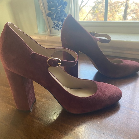 Vince Camuto Suede VP Scarlotte Plum Burgundy Block Maryjane Round Toe Heels 9 - Picture 7 of 11